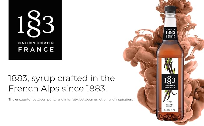 1883 Coffee Syrup, French Vanilla Syrup for Drinks, Made in France, 1 Liter Plastic Bottle
