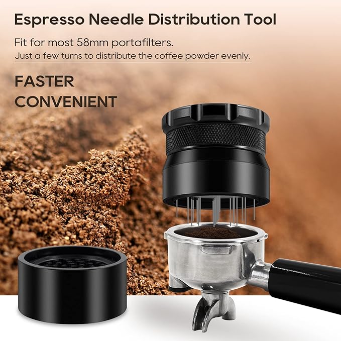 WDT Tool Espresso Stirrer, 22 Needle Espresso Distribution Tool for 58mm Portafilters, Professional Espresso Distributor Coffee Powder Stirring Tool, Black