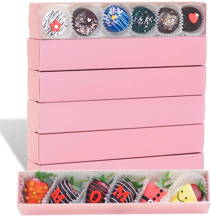 20Pack 12x2¼"x2 Inch Strawberry Boxes Macaron boxes Chocolate Truffle Boxes Cookies boxes Bakery Boxes with Full Clear Window Mini Cupcakes Boxes