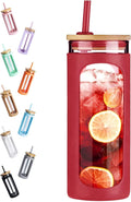 Kodrine 20oz Glass Tumbler with Straw and Lid, Iced Coffee Cups with Bamboo Lids, Glass Cups for Cold Drinks, Smoothie Cup with Silicone Sleeve for Travel, Work, BPA FREE-Barbados Cherry