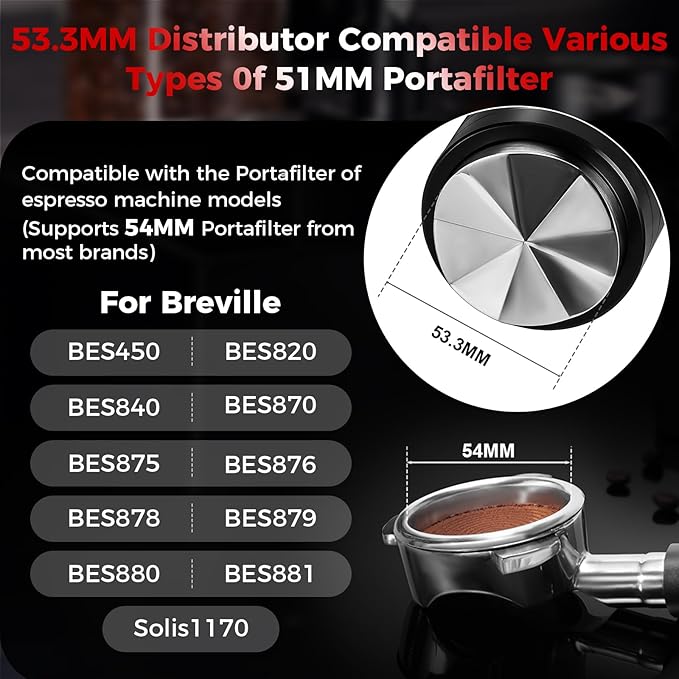 IKAPE 53.3MM Espresso Distributor, Dual-Bearing & High-Speed Rotation Coffee Distributor, Coffee Leveler, Espresso Tamper Tool, Adaptive Height Coffee Leveler for 54mm Portafilters