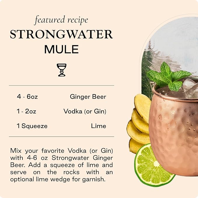 Strongwater Sparkling Ginger Beer - 12 Pack Cans (8.4 Fl Oz Each) - Premium Craft Cocktail Mixer Made with Filtered Rocky Mountain Water & Ginger Root - Real Cane Sugar, No Artificial Flavors