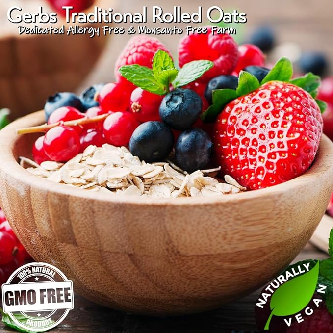 Gerbs Gluten-Free Traditional Rolled Oats 2 lbs. | Premium Grade, Resealable Bag | Hearty Texture, Ideal for Baking & Breakfast | Top 14 Allergen-Free