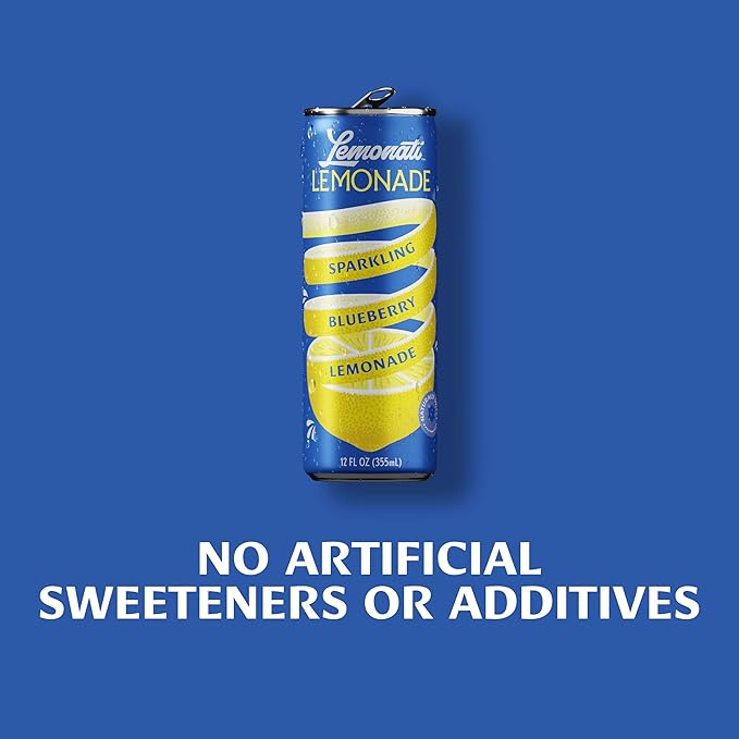 Lemonati Lemonade Sparkling Blueberry Lemonade, No Artificial Sweeteners or Flavoring, Gluten-Free, Kosher, Non-GMO, Vegan, 12 Fl Oz Slim Cans, Pack Of 24, Blueberry Lemonade, 12 Fl Oz (Pack of 24)