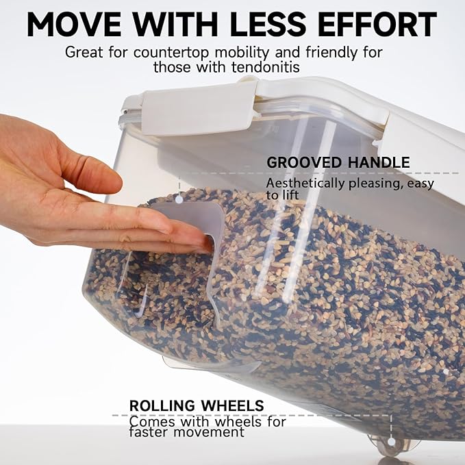 10 lbs Cereal Containers Storage - Airtight Flour Storage Container with Lids & 10 lbs Rice Dispenser, BPA Free Pantry Containers for Sugar and Cereal, White