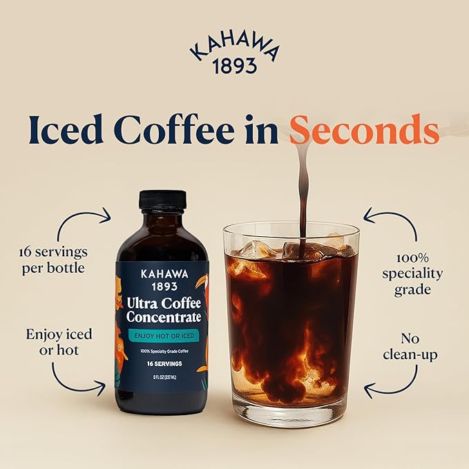 Kahawa 1893 Ultra Coffee Concentrate (16 Servings) - Instant Hot, Cold or Iced Coffee, As Seen on Shark Tank, High Antioxidants, Naturally Sweet, Organically Grown, Cultivated & Ethically Sourced