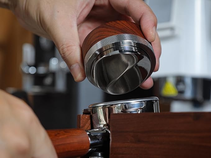51mm Espresso Distributor Tool KNODOS Rosewood Coffee Distributor Stainless Steel 51 mm Distribution Tool Leveler with Adjustable Depth Premium Espresso Machine Accessories