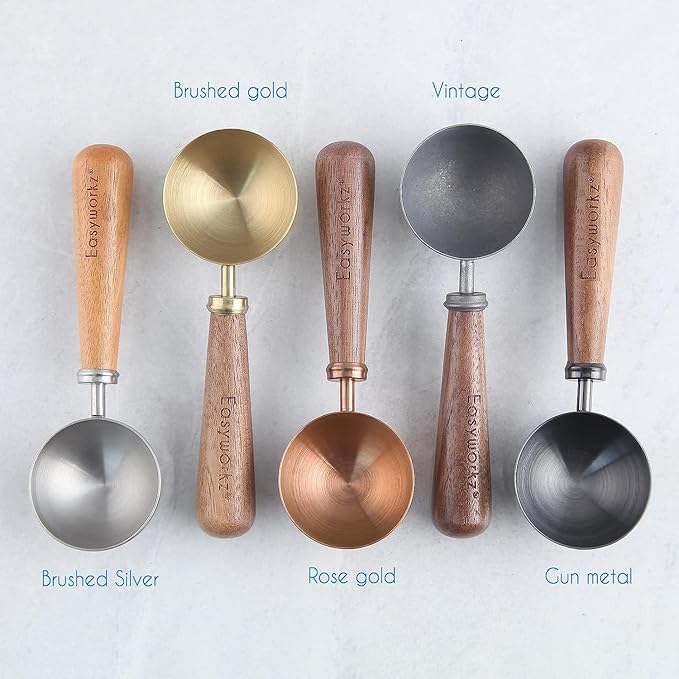 Easyworkz Retro Stainless Steel Coffee Spoon With Black Walnut Handle,10g - Measuring Spoon (Brushed gold)