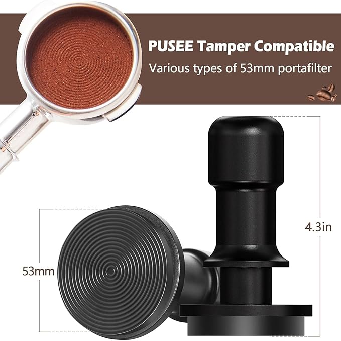 PUSEE 53mm Espresso Coffee Tamper,Premium Calibrated Espresso Tamper 30lb Coffee Tamper with Spring Loaded,Titanium Ripple Plating Base Ground Tamper for Barista Home Coffee Espresso Accessories