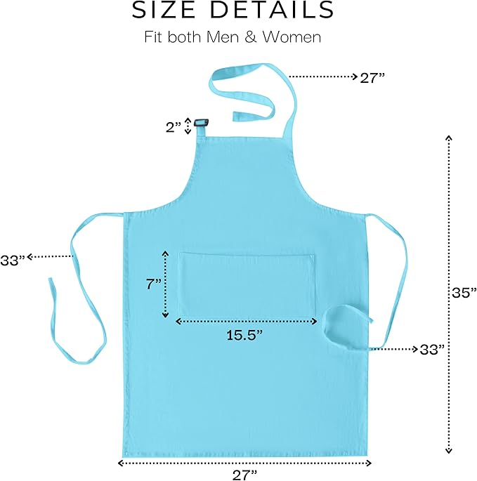 RAJRANG 100% Cotton Cooking Apron with 3 Pockets Kitchen Chef BBQ Adjustable Bib Aprons for Women Men