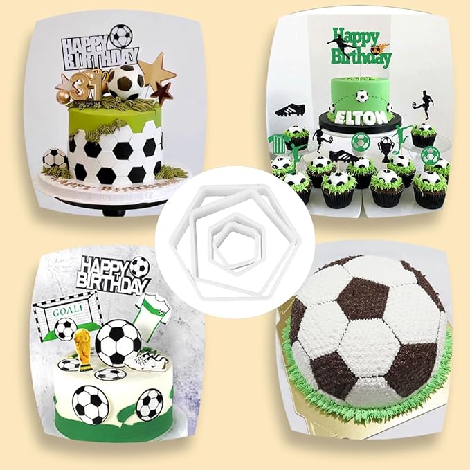 8 Pcs Soccer Ball Hexagon Cookie Cutter - 4 Sizes Geometric Biscuit Cutters Pattern Cake Topper Soccer Cookie Cutter Set for Baking Cake Decorations