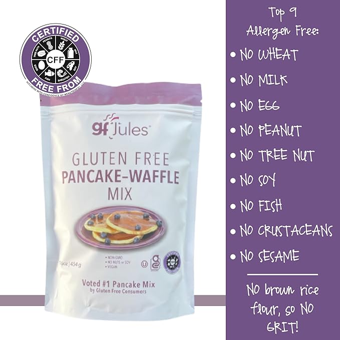 gfJules Certified Gluten Free Pancake & Waffle Mix | No Grit, Non-GMO, Vegan | Certified Top 9 Allergen-Free & Kosher | Voted #1 by Gluten Free & Celiac Consumers | 16 Ounces