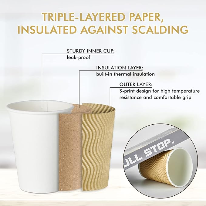 12 OZ Coffee Cups, 80 Count Insulated Ripple Wall Paper Hot Coffee Cups for Hot Beverage
