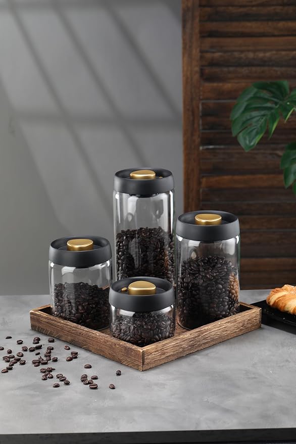 LOEZ Coffee Bean Storage Container Airtight, Lid Sealed with Press-Down Vacuum, Borosilicate Glass Coffee Canister, Food Storage, Coffee Bar for Ground Coffee, Tea, Beans, Spices (Large - Clear)