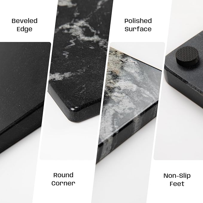 Black Marble Cutting Board For Kitchen, Large Marble Slab Pastry Board With Non-Slip Feet For Baking, Cheese, Charcuterie, Chocolate, 16x20 Inch