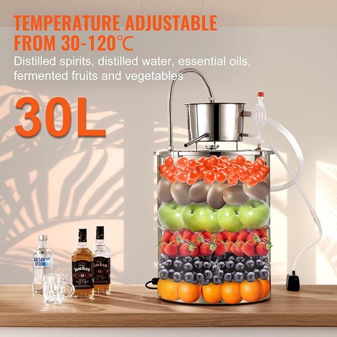 VEVOR Electric Alcohol Still 8Gal/30L, Alcohol Distiller, Distillery Kit for Alcohol include Pump & One-way Exhaust Valve & Thermometer
