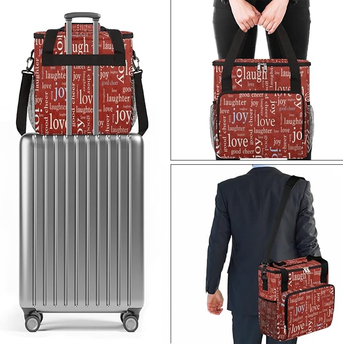 Love Joy Laugh Letter Red Coffee Maker Carrying Bag, Coffee Machine Travel Storage Tote Bag Compatible with K-Mini or K-Mini Plus, Portable Single Serve Coffee Brewer Case with Pockets for K-Cup Pods