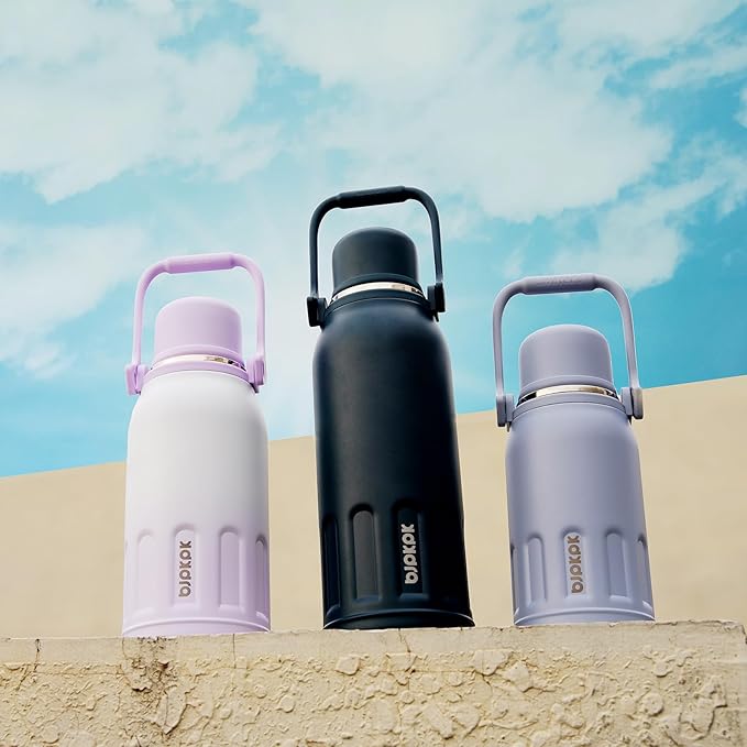 BJPKPK Insulated Water Bottle 27oz Stainless Steel Water Thermos with Handle and Cup Lid Travel Metal Thermos,Purple Pearl