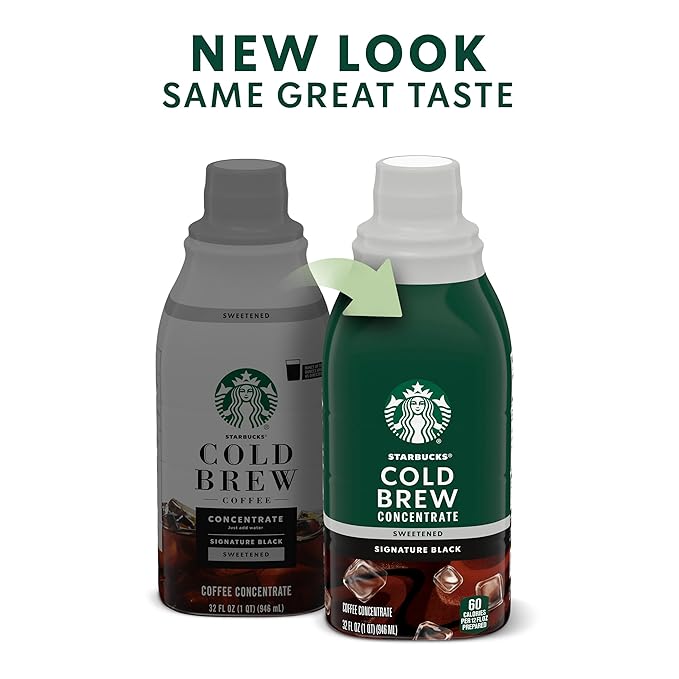 Starbucks Cold Brew Coffee Concentrate, Sweetened Signature Black, 100% Arabica, Multi-Serve Bottle (32 Fl Oz)