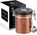 Coffee Container Vacuum Sealed - with Co2 Valve Airtight Beans Grounds Storage Coffee Canister with Scoop Medium Copper 16oz