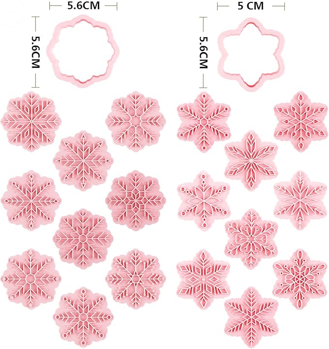 9pcs Christmas Cookie Cutter Set Snowflake Cookie Cutters with Plunger Stamps Biscuit Mold 3D Snowflake Cookie Molds Cake Baking Fondant Cutter Christmas Party DIY Cookie Decorating Supplies (A)