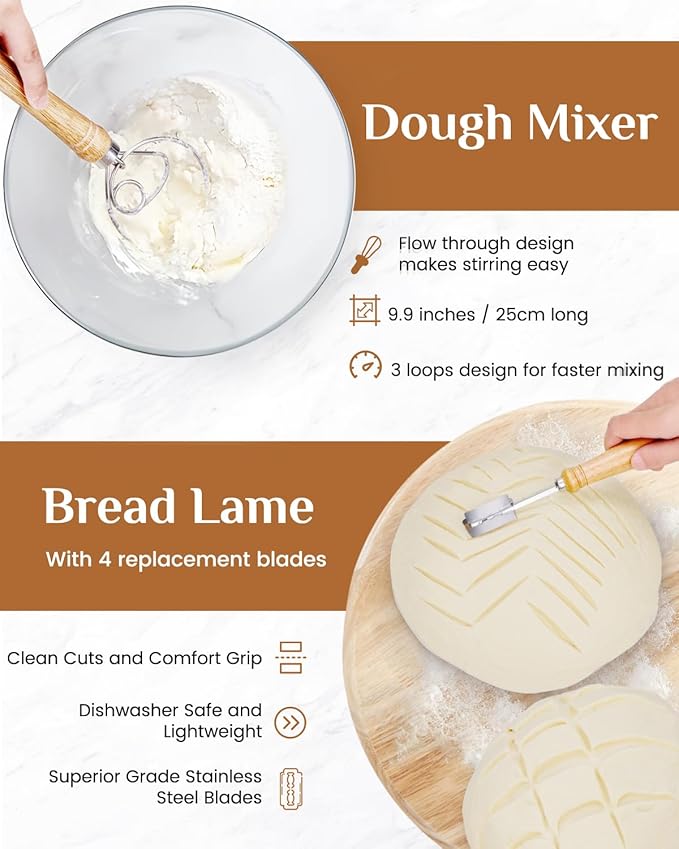 Bread Proofing Basket Set, PITCH PULSE 9 Inch Round and 10 Inch Oval Banneton Bowl with Sourdough Bread Making Tools Kit