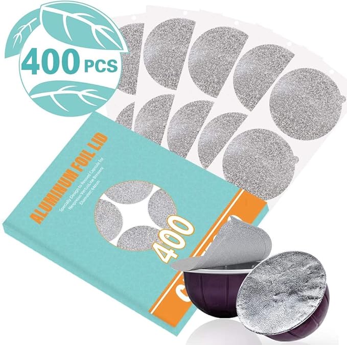 CAPMESSO Aluminum Foils Lids to Reuse Vertuoline Capsules Coffee Pods Compatible with Nespresso VertuoLine Machine 64mm(400/package)