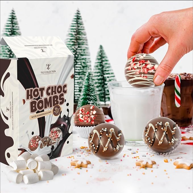Hot Chocolate Bombs - 6 Hot Cocoa Bombs, Gifts For Kids, Mini Marshmallows For Hot Chocolate & Toppings |Hot Chocolate Gift Sets, Gourmet Hot Chocolate Bar |Kids Gifts, Women, Men (Bolas De Chocolate Para Leche Caliente)