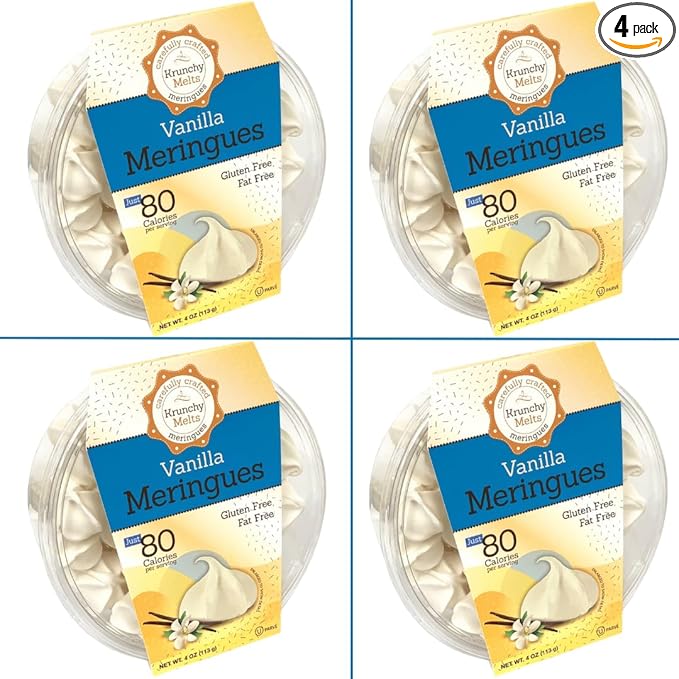 4 Pack Krunchy Melts Original Meringue Cookies | Vanilla Flavor 4-Pack | Only 80 Calories Per Serving | Fat Free, Gluten Free, Dairy Free (4 Oz)