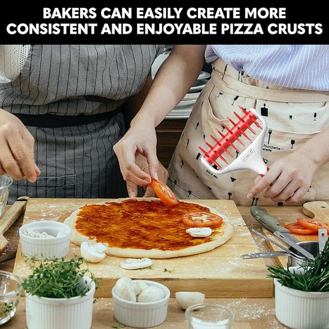 Orblue Pizza Dough Docker, Pastry Roller with Spikes, Pizza Docking Tool for Home & Commercial Kitchen - Pizza Making Accessories that Prevent Dough from Blistering, Red