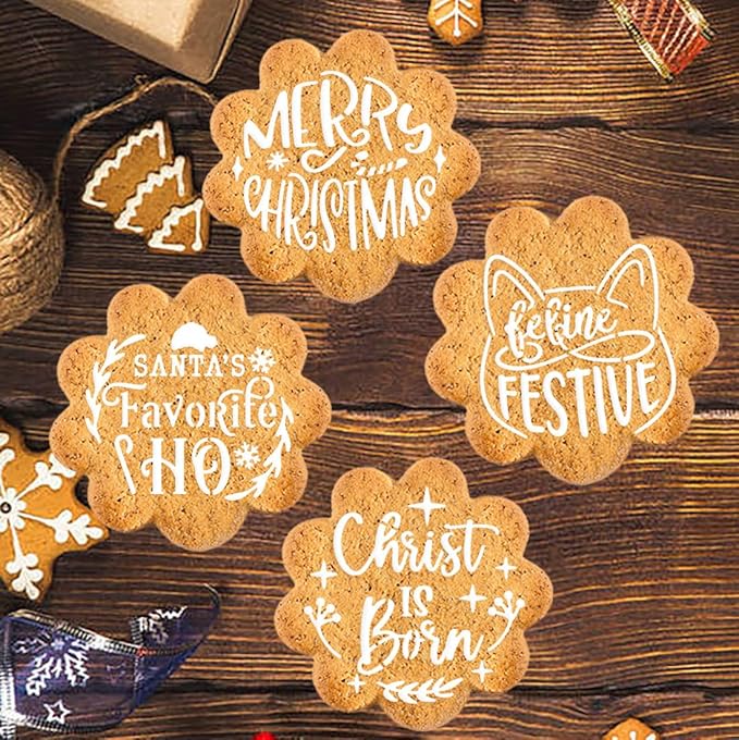 Christmas Stencils for Painting on Wood Slice,58pcs Small Christmas Stencil Xmas Holiday Templates