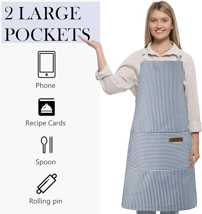 Handepo 4 Pcs Kitchen Cooking Aprons with Pockets Adjustable Waterproof Baking Apron for Women Men, Chef,BBQ, Christmas Gift