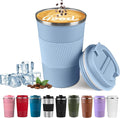 YINBAOGE Insulated Travel Coffee Mug Spill Proof Leak Proof Pobtable To Go Camping Stainless Steel Coffee Tumbler Reusable Coffee Cups with Lids Thermos for Hot and Cold Drink (Light blue, 12 OZ)