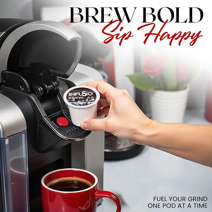 InfuSio Coffee Pods 96 Count Kenya AA Medium Dark Roast Single serve Coffee pods for Keurig K Cup® Brewers - InfuSio Premium Roasted Keurig 2.0 Compatible