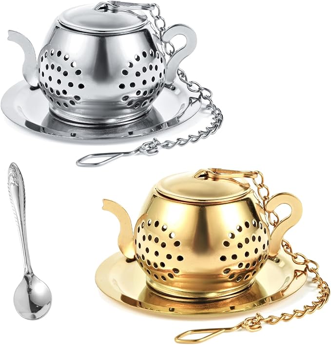 2-Pack Premium Tea Infusers with Spoon – 304 Stainless Steel Loose Leaf Tea Strainer & Steeper – Teapot Design for a Thoughtful Brewing Journey