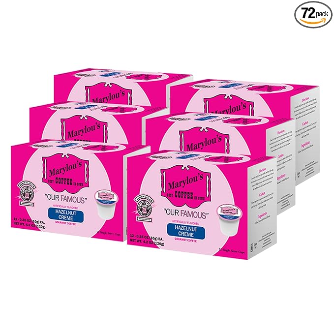 Marylou's Hazelnut Crème Gourmet Coffee - Single Serve K-Cup Pods, 72 Count, Compatible with Keurig Brewers