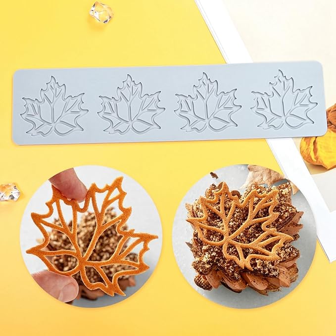 TUKE Hollow Out Maple Leaves Lace Silicone Impressing Mold Mat Fondant Cake Sugar Mould Cooking Tools Decorating Tools Diy Moulds (H_ Maple Leaves)