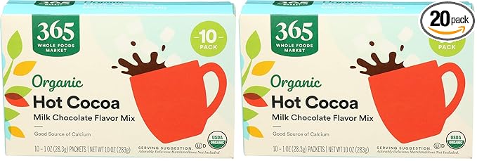 365 by Whole Foods Market, Drink Hot Cocoa Milk Chocolate Organic 10 Count, 10 Ounce (Pack of 2)