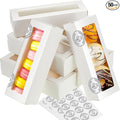 Sherr 50 Pcs White Macaron Boxes with Window, Cookies Boxes with 200 Pcs Stickers Long Bakery & Dessert Gifts Containers for Donuts, Pastry, Chocolate Covered Strawberry