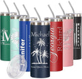 Personalized 20oz Skinny Tumbler: Engraved, Stainless Steel, Insulated, Leak-Proof Lid & Straw, Hot/Cold for Hours, Ideal for Coffee, Water, Wine, Gift for Birthdays, Weddings, Christmas, (25 designs)