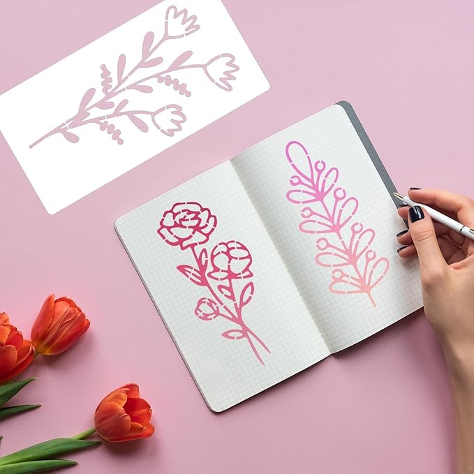 Flower Stencils for Painting on Walls Flower Stencil Floral Stencils for Crafts Paper Canvas Wood Decor