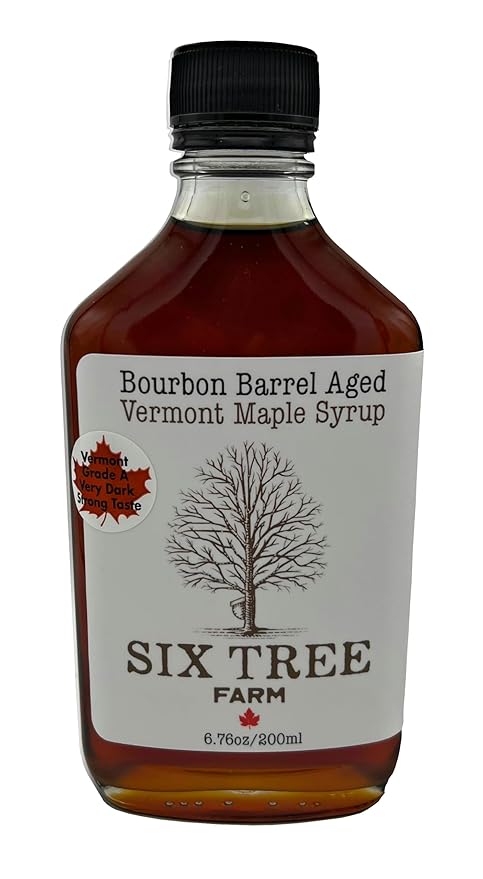 Bourbon Barrel Aged 100% Pure State of Vermont Maple Syrup, 200ml Glass Flask – Grade A Very Dark - Rich Oak & Caramel Flavor – Artisan Small Batch Syrup - Great Gift for Food & Bourbon Lovers - Handcrafted in VT