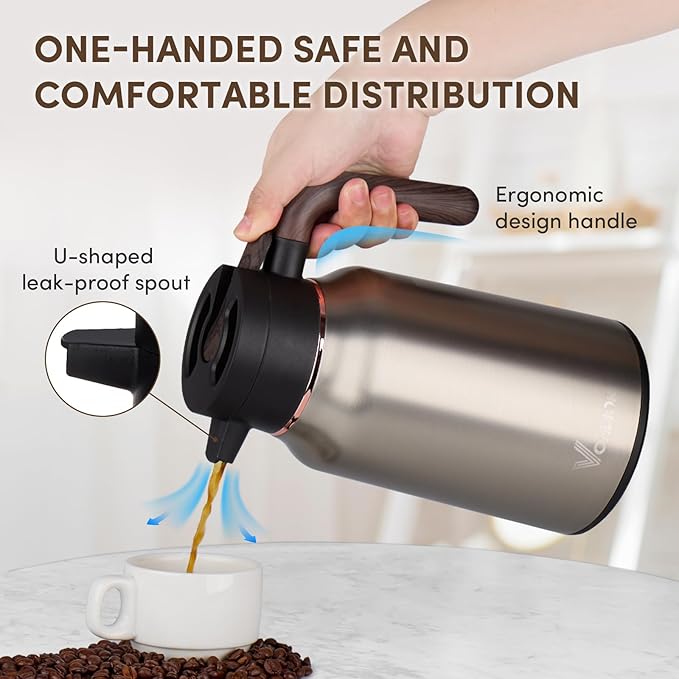 Vondior Coffee Carafe 65oz - 36 Hours Thermal Coffee Thermos- Insulated 304 Stainless Steel Hot Beverage Dispenser - Coffee Carafes For Keeping Hot/Cold Coffee, Tea, Water, Drink Dispenser for Parties