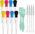 Boao 14 Pcs Heat-resistant Turkey Baster Cooking Set Includes 8 Pcs 11 Inch Turkey Baster, 2 Silicone Basting Brush, 4 Cleaning Brush for Thanksgiving Cooking, BBQ Grill, Baking Meat(Vibrant Color)