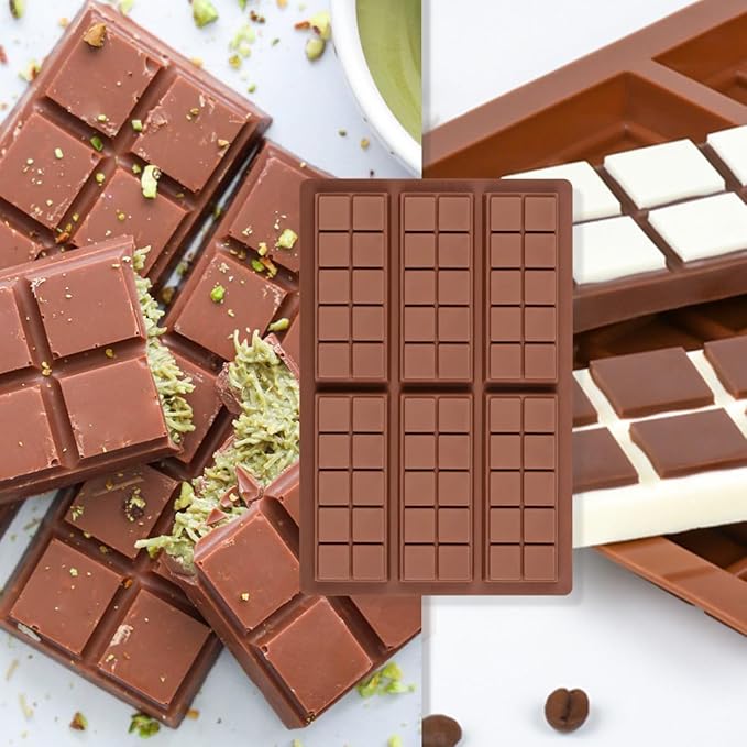 Chocolate Bar Mold, Dubai Chocolate Bar Mold Deep Silicone Break-Apart Chocolate Mold Nonstick Thick Candy Mould for Dubai Pistachio 1 Pack（10 Snap）