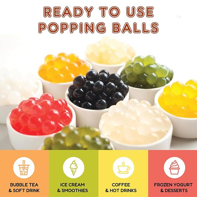 Fanale Passion Fruit Popping Boba Pearls, Vegan, Non GMO, Gluten Free, Fat Free, Perfect for Bubble Tea, Smoothies, Ice Cream, Desserts, and Beverages.
