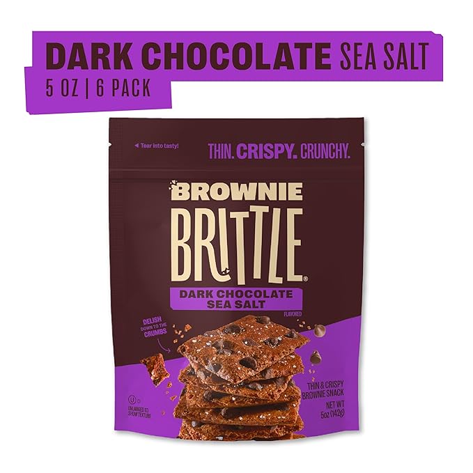 Brownie Brittle – Dark Chocolate Sea Salt Thin and Crispy Sweet Snacks (Pack of 6, 5 oz), Rich Gourmet Brownie Bites Dessert