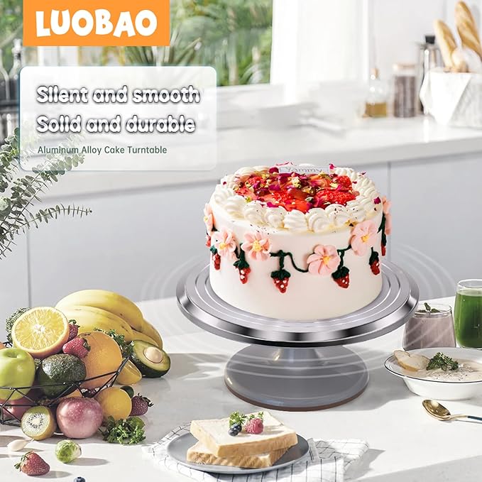 12 Inch Round Aluminum Tall Revolving Cake Decorating Stand,Cake Turntable, Rotating Cake Stand,Cake Spinner Turntable for Decorating,Cake Turntable for Decorating,Professional Cake Decorat Spin Kit
