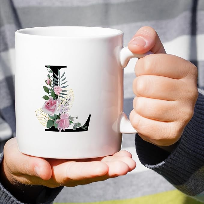 Retreez Initial A-Z Floral Botanical Bouquet Alphabet Monogrammed Monogram Mug 11 Oz Ceramic Tea Coffee Mugs - Appreciation Thank You Wedding Birthday Gifts for her friend coworker sister - L Initial