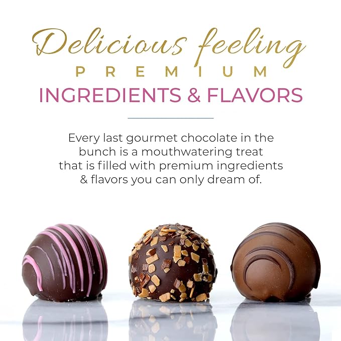 CRAVINGS BY ZOE Gourmet Chocolate Truffle Gift Box | 16 Count | Assorted Gourmet Milk & Dark Chocolate Candy Food Gift Basket Anniversary, Birthday, Get Well, Holiday, Thank You Men Women Mom Her